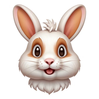 Cinematic Comical White and Brown Rabbit Portrait Emoji, Head tilted dramatically with an exaggeratedly amused expression, featuring a striking fur with a playful mix of white and brown patches, wide, expressive eyes filled with playful disbelief, Simplified yet hilariously expressive features, highly detailed, glowing with a slightly sassy glow, high shine, dramatic yet playful, stylized with an air of cheeky mischief, bright and endearing, soft glowing outline, capturing the essence of a spirited and over-the-top bunny, so meme-worthy it feels like it could side-eye its way into internet fame instantly! sticker