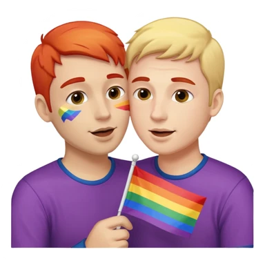 man kissing another man with a pride flag in his hand sticker