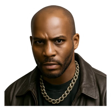 rapper DMX, close-up, intense eyes, goatee, chain necklace, hip hop fashion sticker