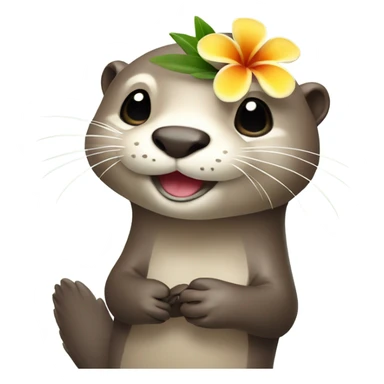 A happy and cute otter face holding a Hawaiian flower sticker