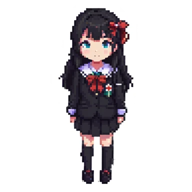 Japanese anime schoolgirl in pixel art style sticker