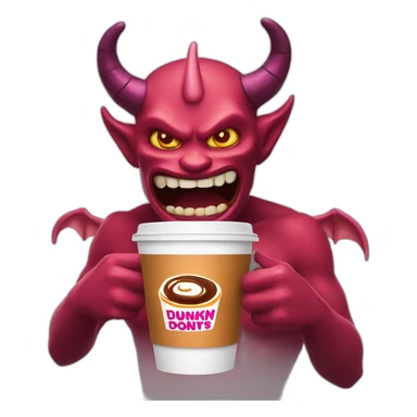 a demon holding a dunkin donuts coffee cup sticker