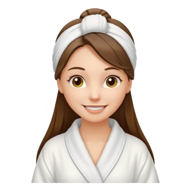 happy white long brunette hair girl with hazel eyes in a bathrobe and her hair tied up in a towel sticker