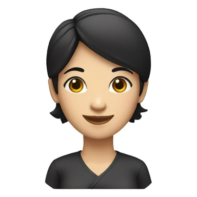 A white woman with straight black hair slightly to the side, arms crossed, smiling, and winking. sticker