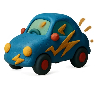 claymation style car with visible energy sticker