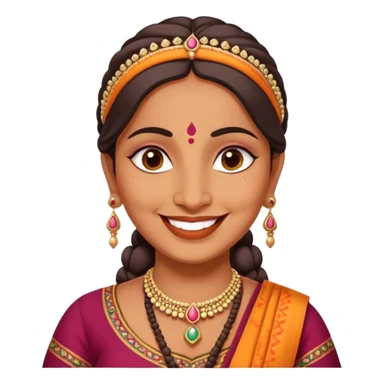 A cheerful Indian aunt (mausi) character with a plump face, smiling, wearing traditional Indian clothing and a bindi sticker