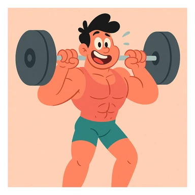 A muscular cartoon character lifting weights, CalArts 2010s cartoon style sticker