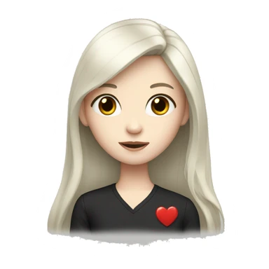 Pale girl with long black hair with heart  sticker