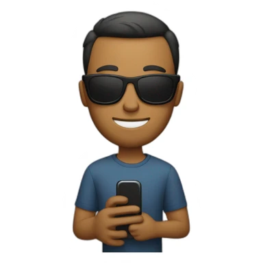 A guy with short hair and sunglasses holds a cell phone in his hand sticker