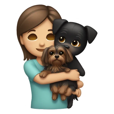 brunette girl hugging yorkie  sticker