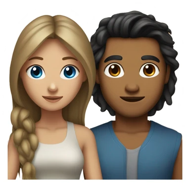 Long light brown hair woman blue eyes with man with olive skin with black hair  sticker