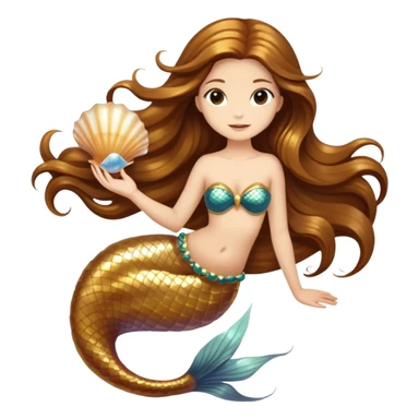 Golden mermaid with long brown hair and seashells sticker