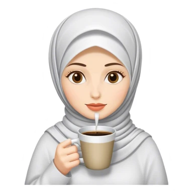 a white skin hijab woman drinks coffee sticker