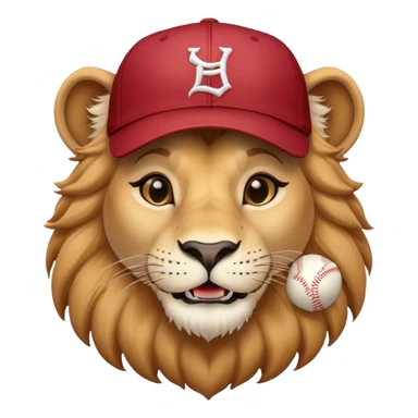 friendly anthropomorphised female lion head and shoulders wearing a baseball cap sticker