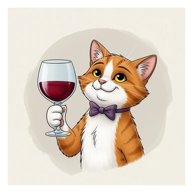 кот с бокалом вина в лапе в нарисованном стиле с нейтральным фоном sticker