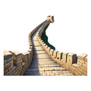 Cinematic Realistic Great Wall of China Landmark Emoji, depicted with ancient stone pathways winding over rugged mountains, watchtowers punctuating the misty landscape, and soft golden sunlight casting dramatic shadows. sticker