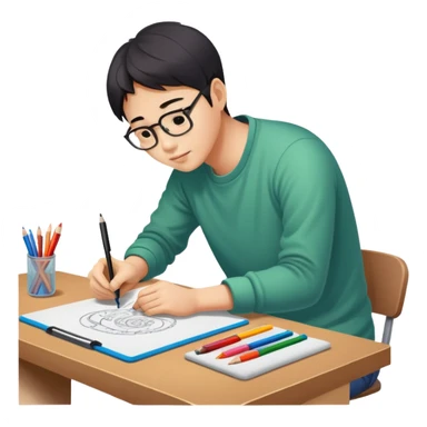 Asian drawing on drawing table  sticker