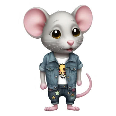 kawaii punk tattooed rat with jeans sticker