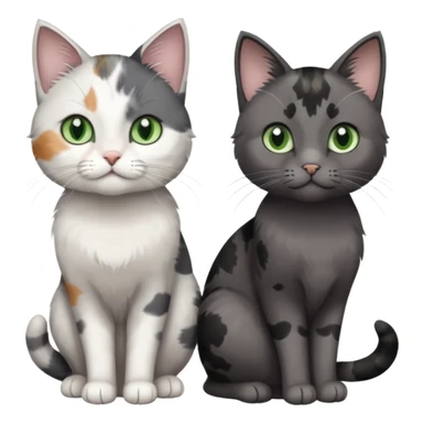 3 different coloured small cats including a dark grey and white, and a patchy calico and a completely solid dark grey with green eyes and only white paws sticker