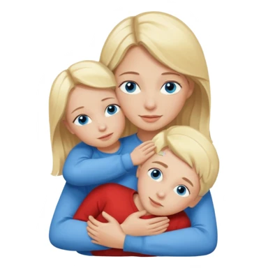 Blonde Model with Dark approach and blue eyes hugging a kid sticker