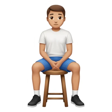 a person sitting on a stool with straight back turn in straight body putting their hands on legs. sticker
