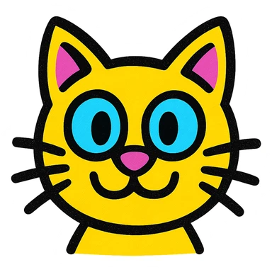 playful cat face with big eyes, vibrant pop colors sticker