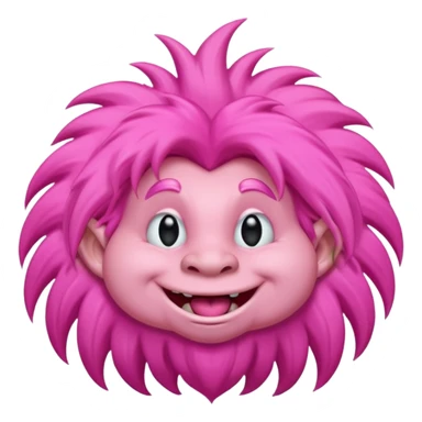 pink troll with long fluffy hair, cheerful expression sticker