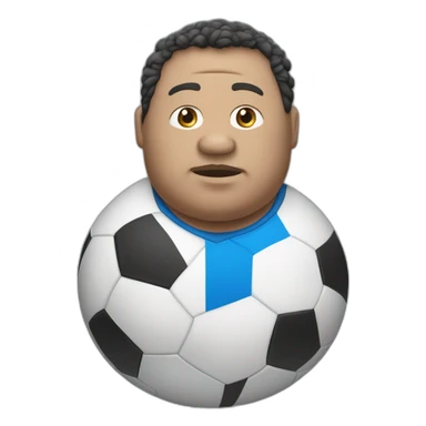 Fat white man play soccer blue. sticker