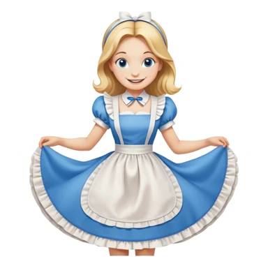 Disney's Alice in Wonderland curtseying with a happy smile in her blue dress with white apron sticker