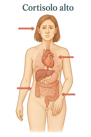 donna Cortisolo alto con freccie che indicano. In italiano sticker