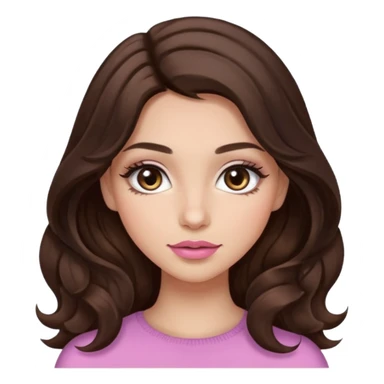 girl with wavy long dark brown hair, brown eyes, light to medium complexion, long lashes, almond shaped eyes, light pink lipstick sticker