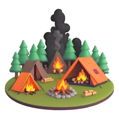 campfire burning next to camping tent sticker