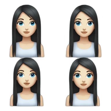 white girl blue eyes with long black hair and a fringe sticker