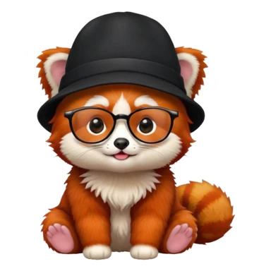 baby Red panda wearing black hat and glasses sticker