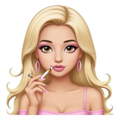 blonde long hair gorgeous girl with latina makeup holding a cigarette winged eyeliner big lashes light pink tube top sticker