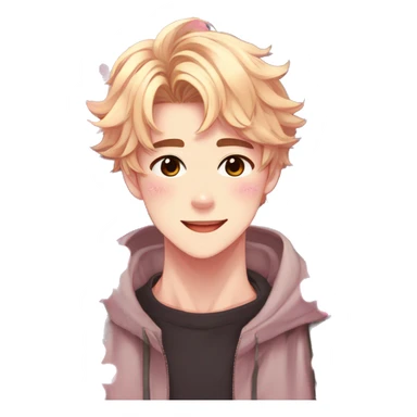 Gorgeous bright sparkly romantic anime style guy with blushing face and flowers aesthetic trending style outside sticker