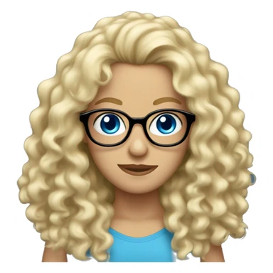 long blonde, curly hair, glasses, blue eyes, caucasian sticker