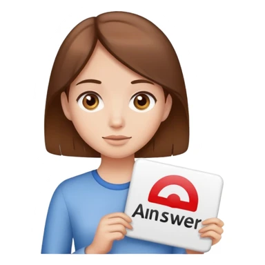 A girl with brown hair holding a sign saying ALAN ANSWER  sticker