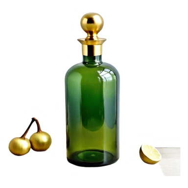 Бутылка шампанского и бокал, 3D emoji, глубокое зелёное стекло бутылки, золотая фольга и этикетка, бокал с бледно‑золотым игристым напитком и мелкими пузырьками, мягкие блики, compact proportions, iOS icon style, transparent background. sticker