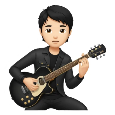 Asian guy with wavy hair in all black playing guitar sticker