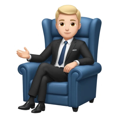 businessman sitting in an armchair, confident relaxed pose, formal suit and tie, professional corporate vibe, 3D cartoon style, mobile game icon style, clean background, no text, no watermark
 sticker