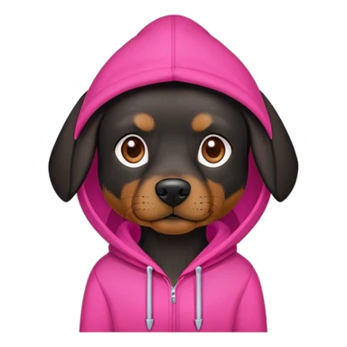 Black dog wearing a hot pink hoodie sticker