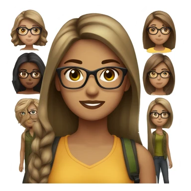 light brown hair green eyes straight hair olive skin woman with glasses sticker