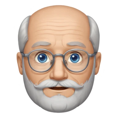 Create me an emoji of an old man. Gray really short size hair. Gray follow-up full beard. Squarer Glasses. Blue eyes. Little smile sticker