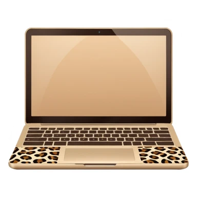 minimal flat emoji of an open laptop with a leopard-print cover, clean vector lines, warm beige and brown tones, modern aesthetic, transparent background, high-quality icon sticker