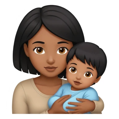 Cute black hair girl holding black hair baby  sticker