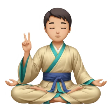 man in hanfu closing sitting in lotus pose, pointing one finger to sky as wisdom gesture sticker