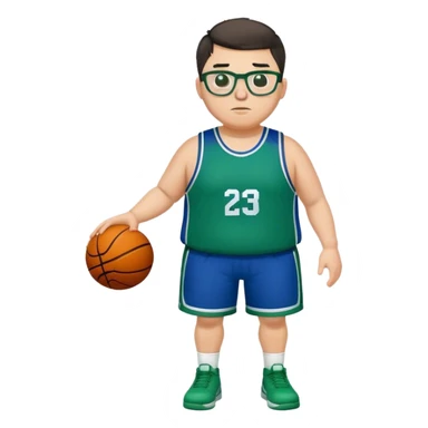 Full Body plus size white male with dark short hair basketball player wearing glasses wearing blue green uniform sticker