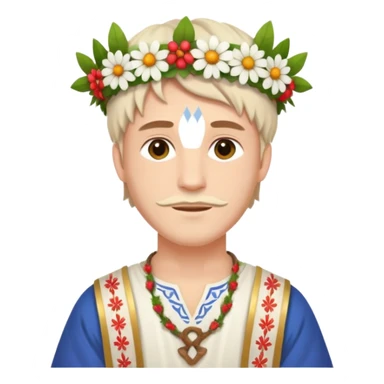 A guy with traditional clothes from midsummer festival, white tunica, flowers crown sticker