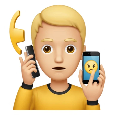 a yellow circle face confused why a hand is showing him a phone sticker